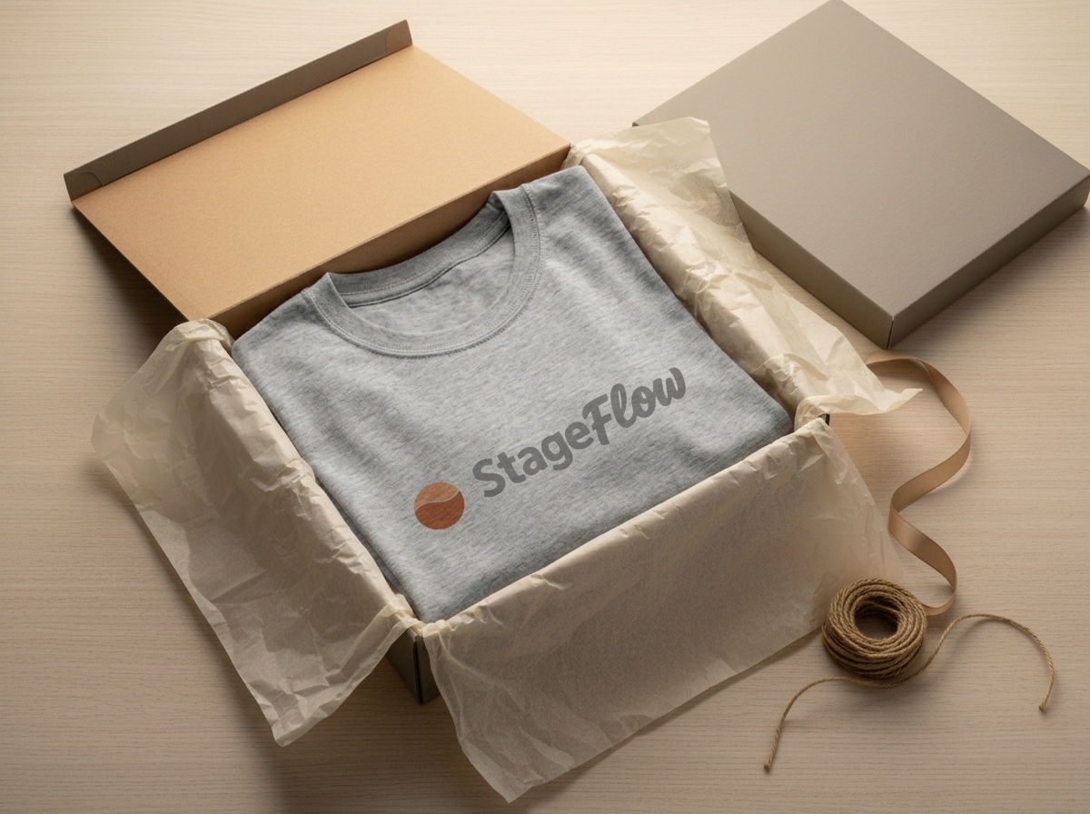 Folded t-shirt mockup in gift box with tissue paper